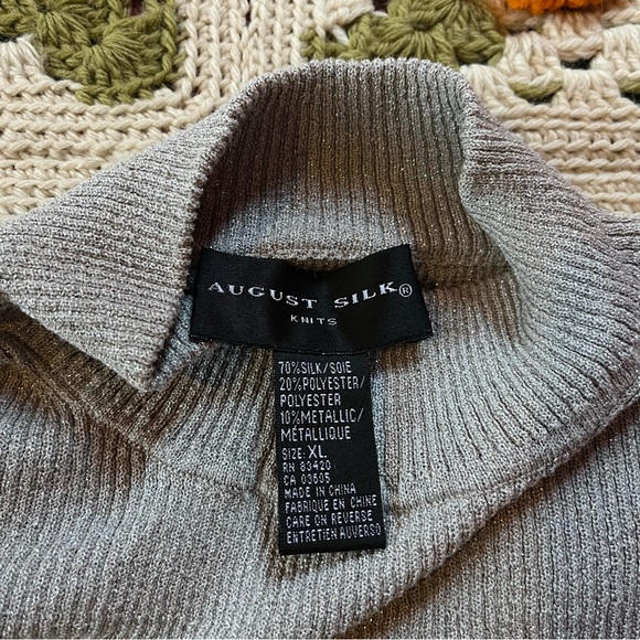 August Silk Silver Sparkly Longsleeve Turtleneck, Size XL - Picture 3 of 5